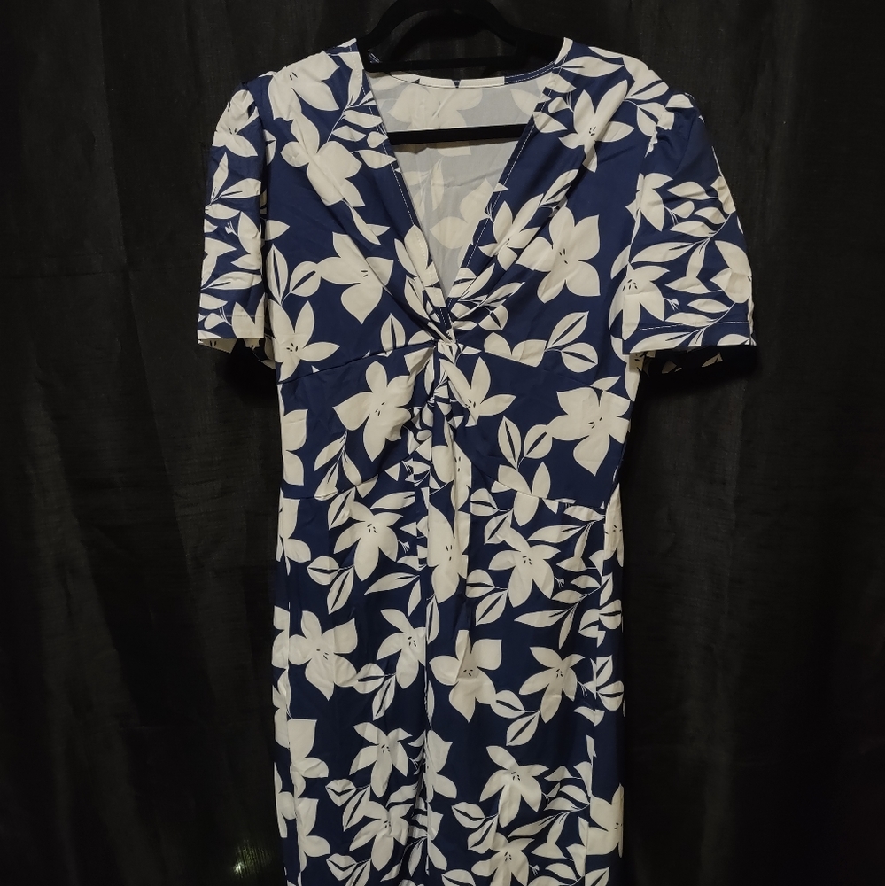 Navy blue with floral print dress